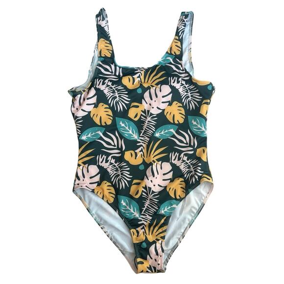 New Real Essentials One Piece Tropical Swimsuit Large - Picture 2 of 4